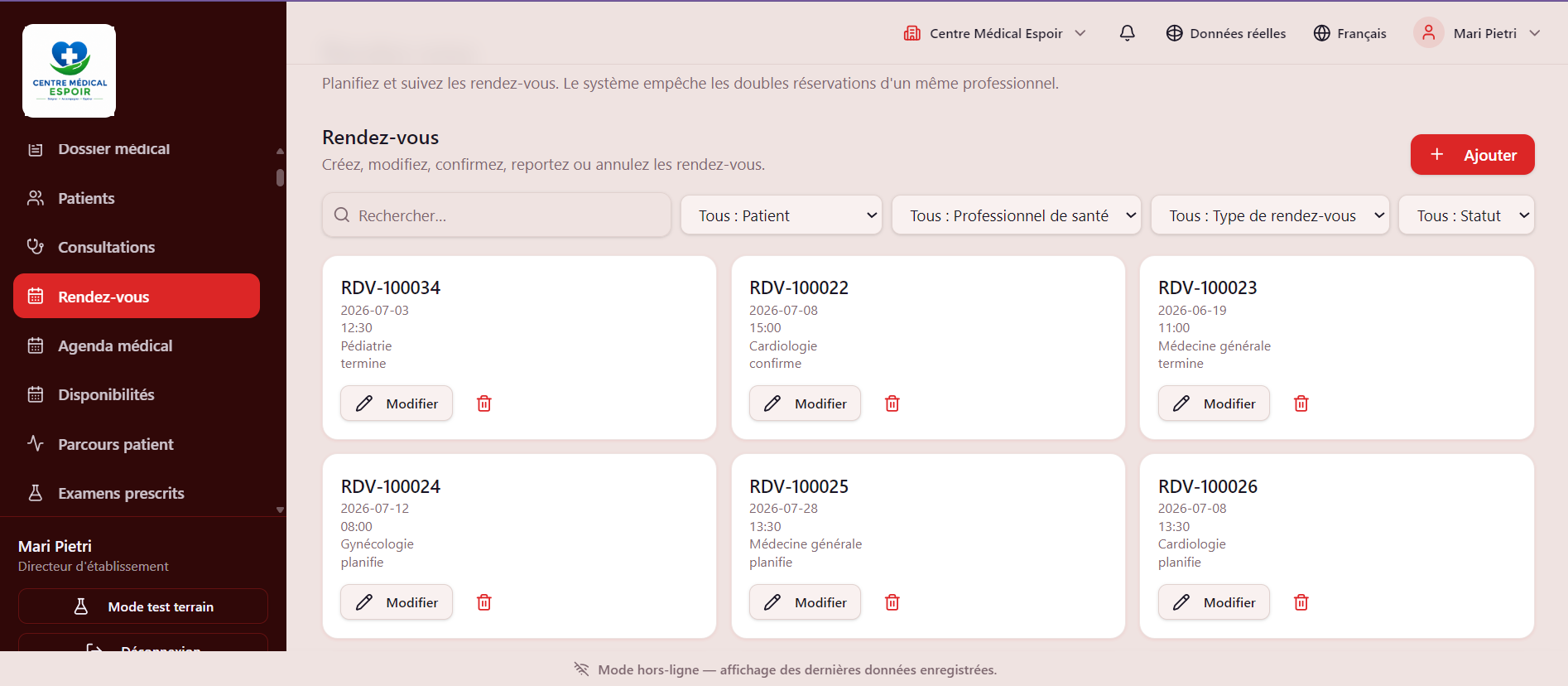 Module Rendez-vous Centre Médical Espoir