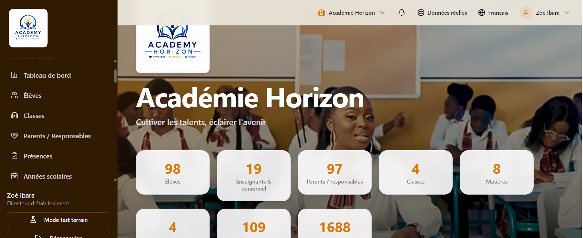 Page d'accueil Academy Horizon