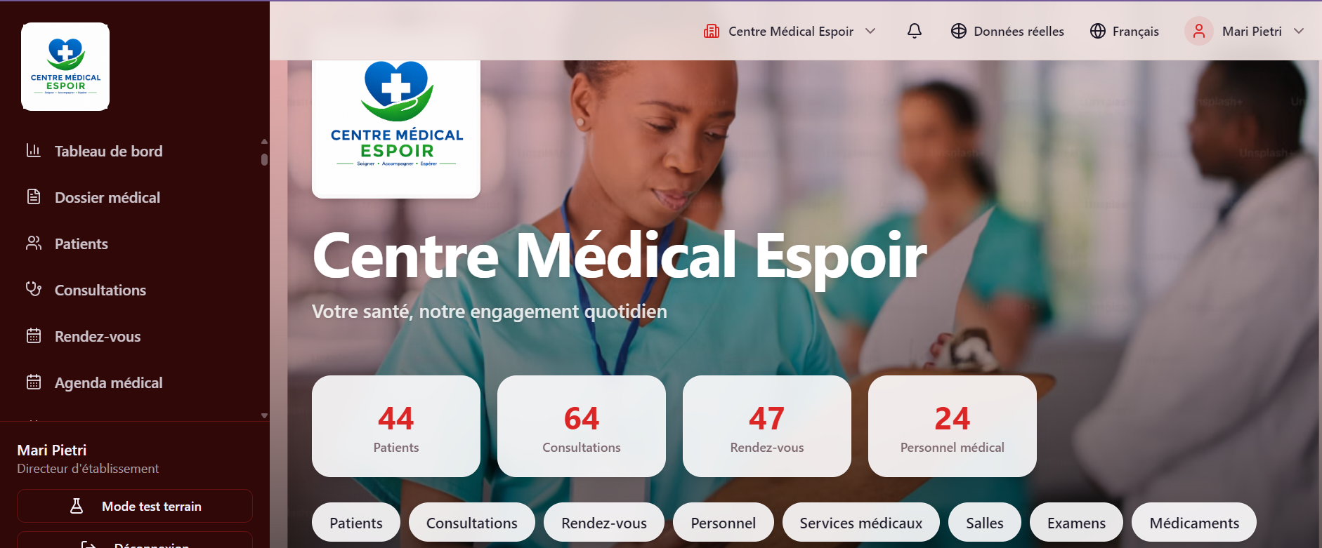 Page d'accueil Centre Médical Espoir